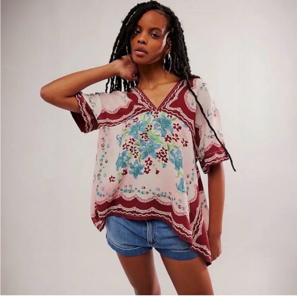 FREE PEOPLE WE THE FREE Washed in Flowers Linen‎ Blend Top Floral S